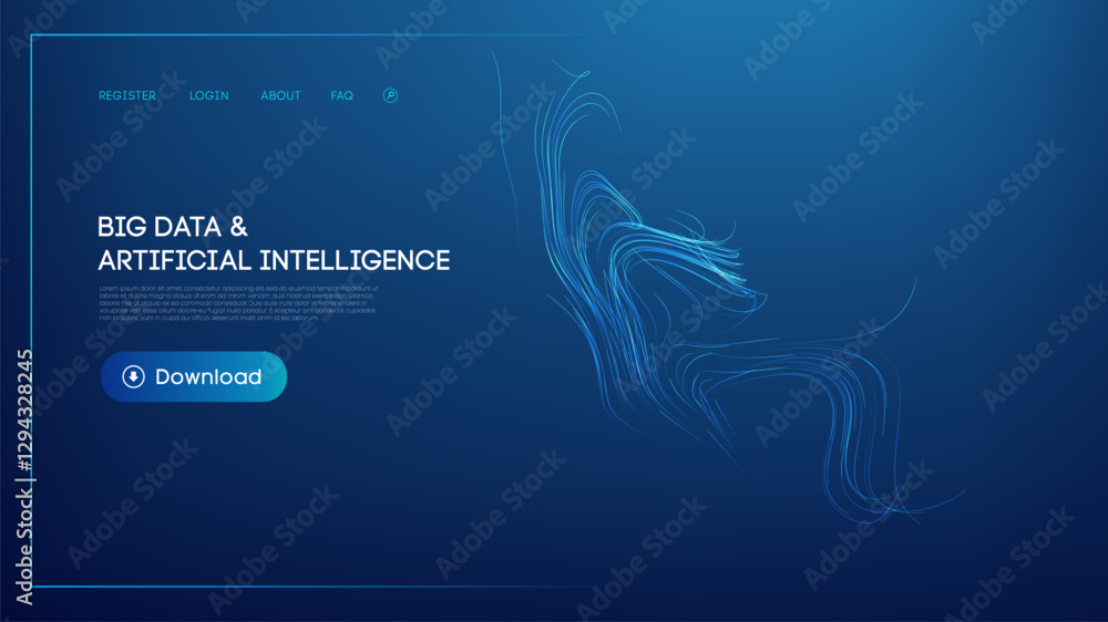 Poster flowing blue digital lines representing big data and artificial intelligence