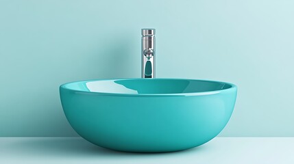 Teal Vessel Sink 3D Render: Modern Bathroom Design Element AI Generated