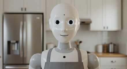 Friendly kitchen robot assistant in modern home setting