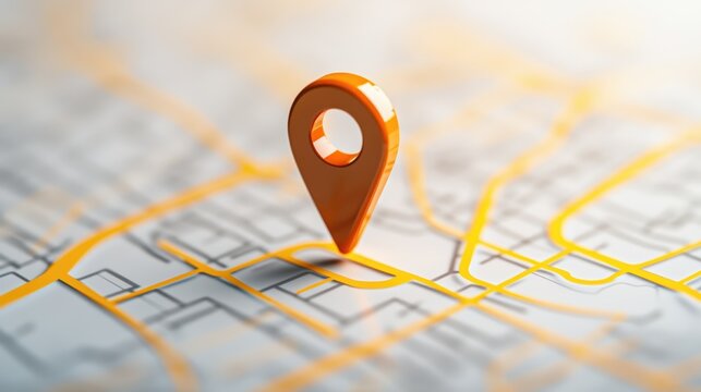 Map with a bright orange pin indicating a specific location in a minimalist design