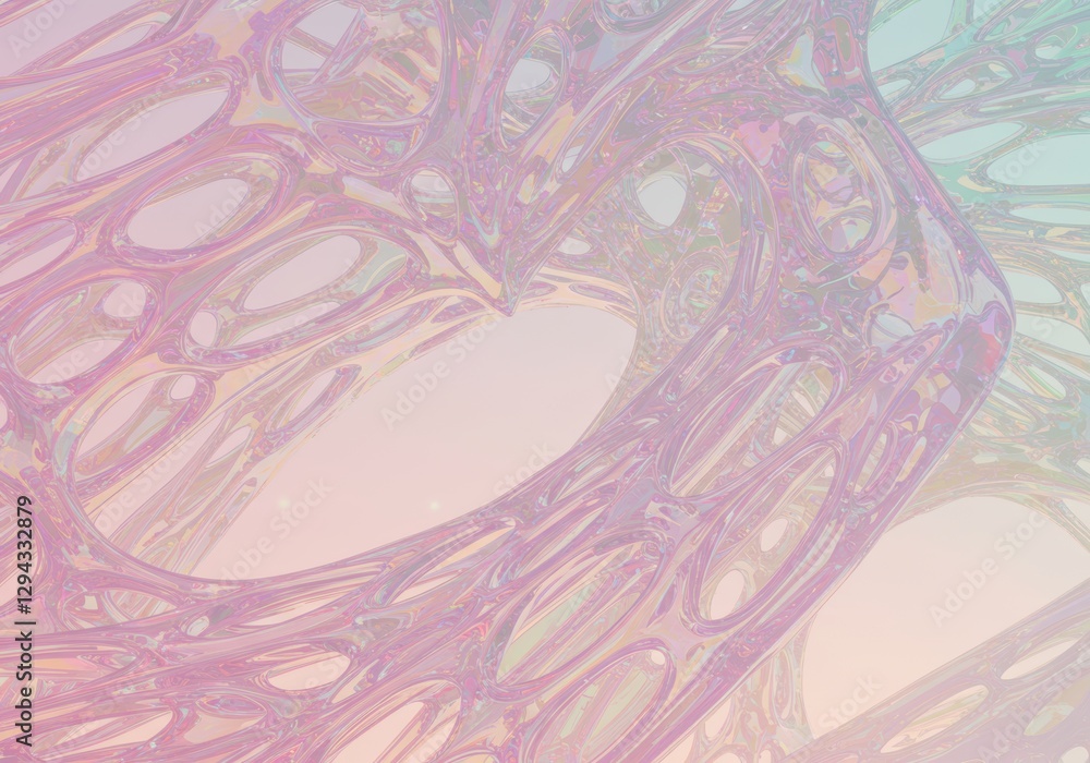 Poster abstract pastel geometric patterns - fluid shapes and iridescent network design