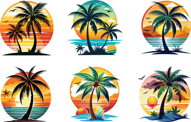 Coconut tree and palm silhouette vector illustration