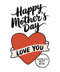 Happy Mother's Day, Heart with Love You Banner.