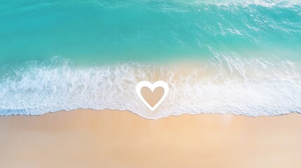 Obraz premium Heart Symbol Over Serene Ocean Waves and Sandy Beach Landscape