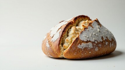 Artisan Crusty Loaf Partially Sliced Revealing Fluffy Interior with Unique Texture and Subtle White Speckling