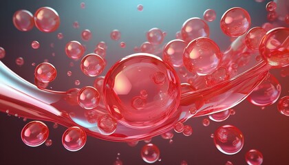 3d rendering cell beauty medicine collagen and peptide foam design beautiful transparent red jelly liquid beauty medicine abstract image