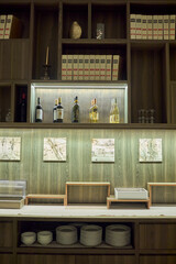 Bar Display with Wine Bottles on Shelf