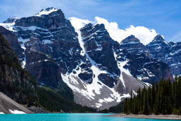 Snowy peaks of mountains in Banff, Canada.