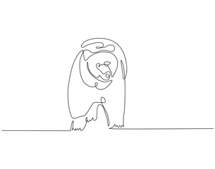 Continuous line drawing of bear animal. Single line illustration of brown bear. Mammal animal concept. Editable outline