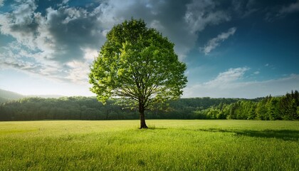 Fototapeta premium single tree on the background of forest and sky