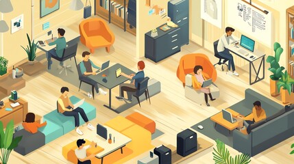 Fototapeta premium Coworking space bustling with professionals