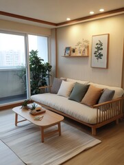 Well lit contemporary living space with simple natural design