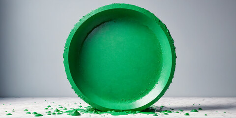 Abstract Green Oval Shape with Spilled Paint on Marble Surface