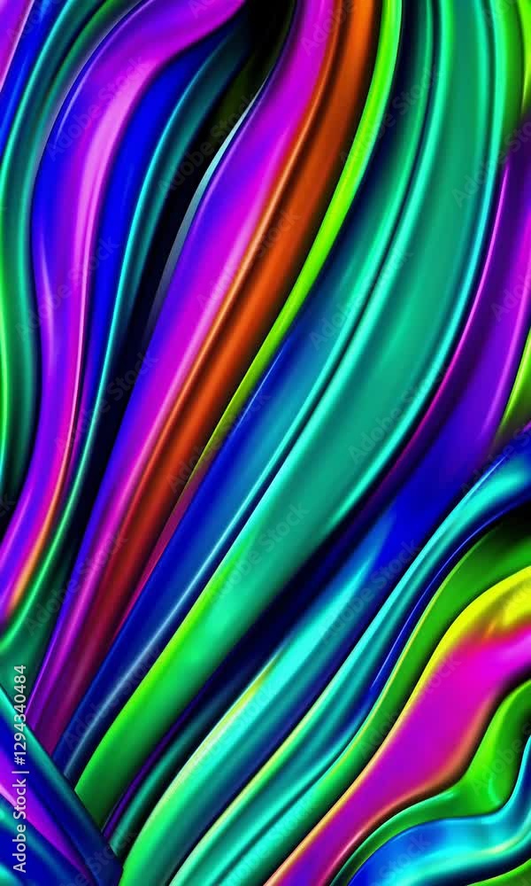Poster vivid flowing colorful abstract ribbons creating dynamic movement and vibrant textures
