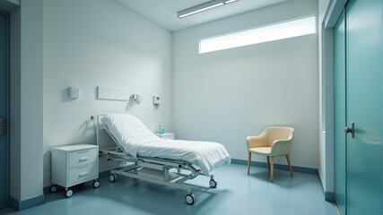 Modern Hospital Room with Bed and Chair