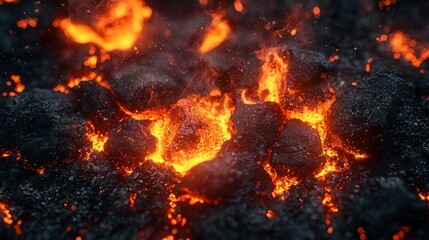 Obraz premium Intense Volcanic Fire Pit, Scorching Heat, Dark Ground, Fiery Sparks