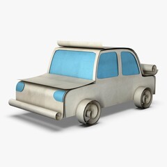Illustration 3D Car Sedan Paper with Retro Fantasy Cartoon Design