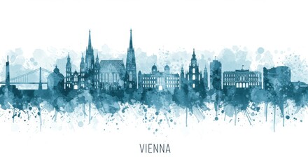 Artistic Vienna Skyline With Iconic