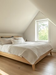 A cozy bedroom interior showcases a bed and its environment