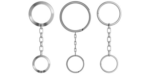 Collection Of Realistic Key Rings With Chain Vector Illustration.	