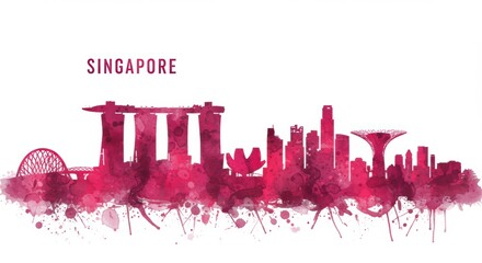 Fototapeta premium Vibrant singapore skyline silhouette with iconic landmarks and artistic splashes