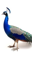 Obraz premium Majestic Peacock Posing, White Background