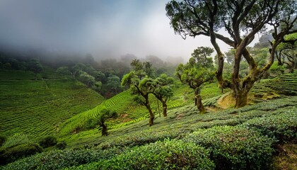 rare tea leaves growing on ancient tea trees their thick branches adding to the mystical ambiance