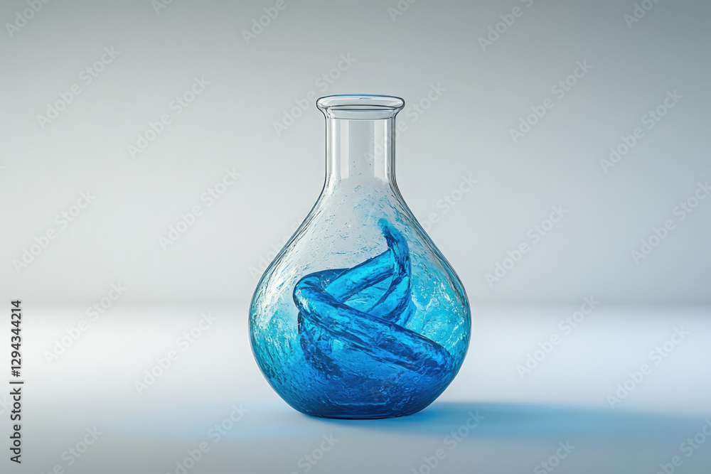 Poster a glass flask containing swirling blue liquid, creating an abstract, artistic effect.
