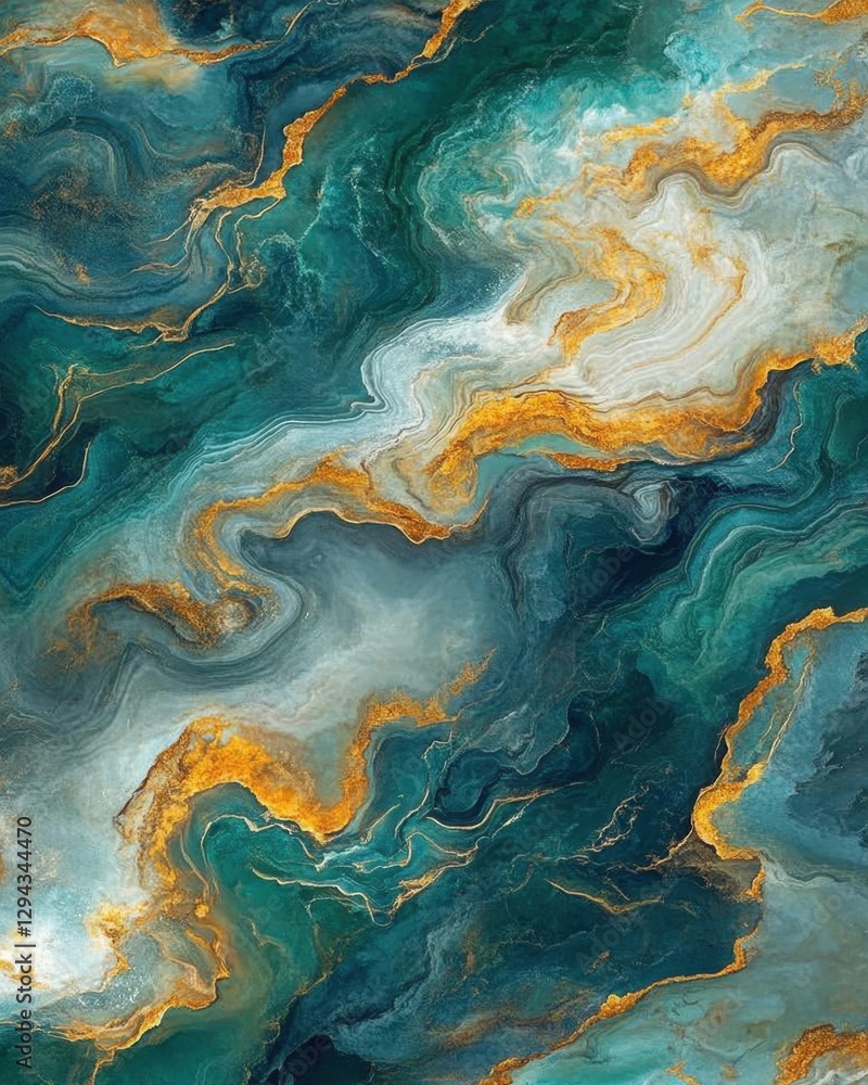 Poster captivating abstract emerald and gold fluid art background with swirling patterns and luxurious vein