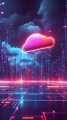 A Glowing Cloud Floats Over Futuristic Tech City Scenery