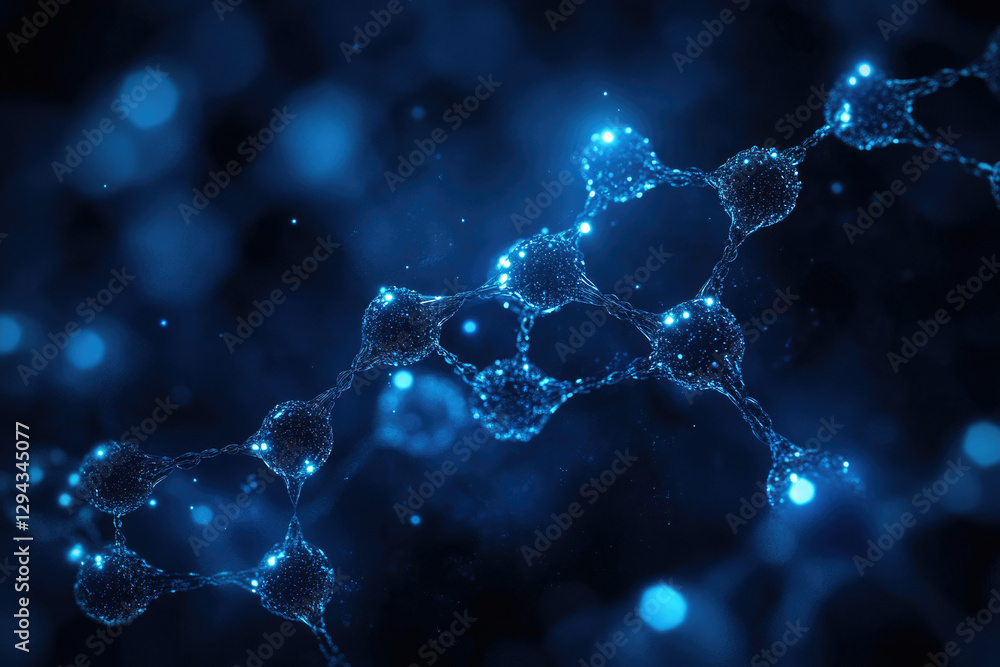 Poster Abstract representation of a molecule or neural network, glowing blue nodes connected by lines.