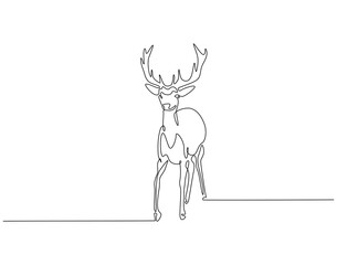 Continuous line drawing of deer horned. Single line illustration of deer or moose. Hunting animal, horned animal concept. Editable outline