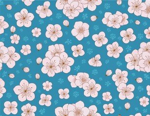 seamless pattern with sakura flowers blue background  print for wallpaper fabric textile design wrapping paper white cherry blossom seamless pattern cute japanese floral pattern korean
