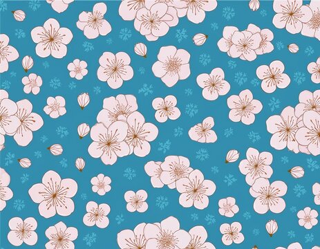 seamless pattern with sakura flowers blue background  print for wallpaper fabric textile design wrapping paper white cherry blossom seamless pattern cute japanese floral pattern korean