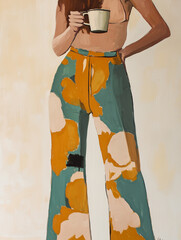 MINIMALIST ILLUSTRATION OF A MODERN AND STYLISH WOMAN FOR ROOM DECORATION, BACKGROUND. FASHIONABLE AND LUXURIOUS FASHION.