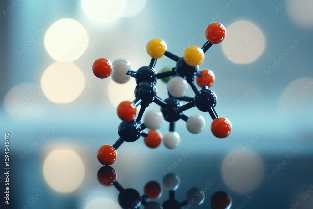 Poster A molecular model showcasing the complex structure of a molecule, with atoms represented by colored spheres.