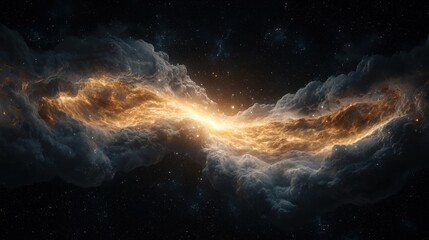 Fototapeta premium Cosmic explosion of golden light in deep space nebula imagery stellar environment celestial viewpoint