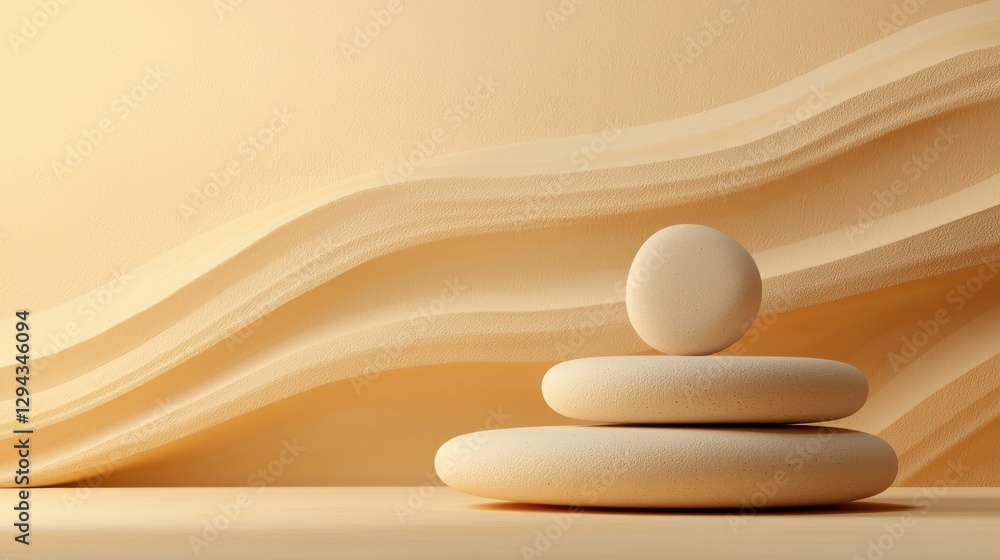 Poster creating balance minimalist stone stacking art modern studio calm environment side view zen concept