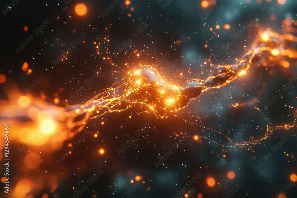 Aufkleber Glowing energy streams intertwine in a dark space, creating a mesmerizing cosmic display of light and particles.