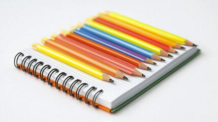 Fototapeta premium Colorful pencils on spiral notebook create vibrant display
