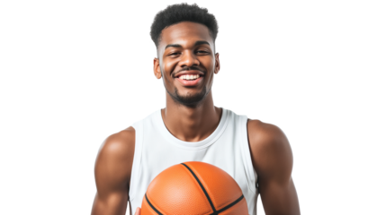 Happy young basketball player isolated on white and transparent background, cut out png