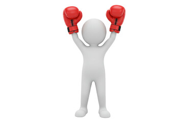Isolated Cartoon Man with Boxing Gloves in Victory Pose