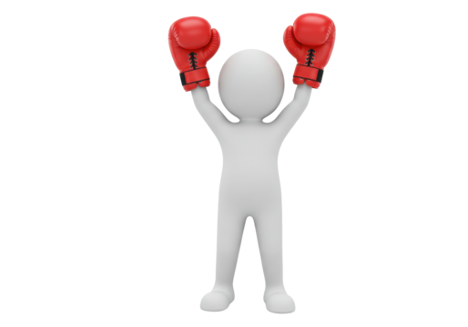 Isolated Cartoon Man with Boxing Gloves in Victory Pose