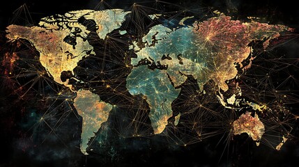 Abstract icons on world map for global network high resolution picture
