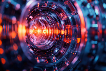 Obraz premium Abstract futuristic technology tunnel with glowing neon lights and intricate details.