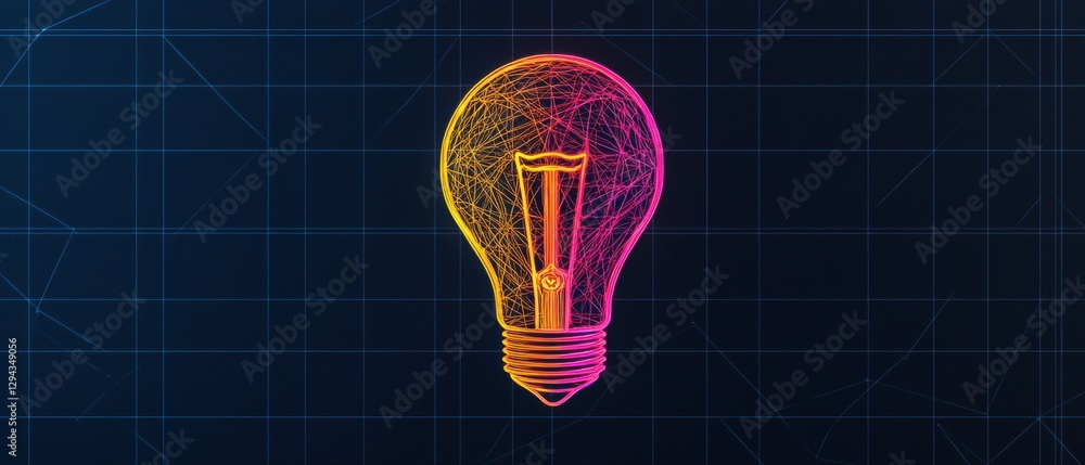 Poster glowing neon data analytics infographic visualizing digital innovation