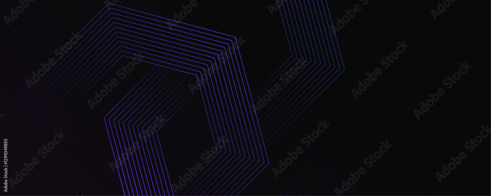 Poster abstract blue color modern geometric dynamic lines pattern on black background banner design.