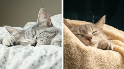 Sleeping cat duo indoor animal cozy environment close-up view serenity concept