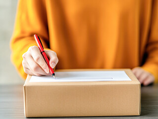 Signing for a package delivery at home indoor workspace documenting process