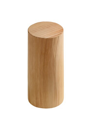 isometric 3d wooden pedestal cylinder, natural wood texture, smooth cylindrical podium, minimalist design, rustic display stand, on isolated background
